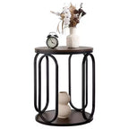 Bekrvio Petite table d'appoint ronde à 2 niveaux avec rangement, table de bout industrielle en bois de 50 cm pour salon, chambre, bureau, salle de bain