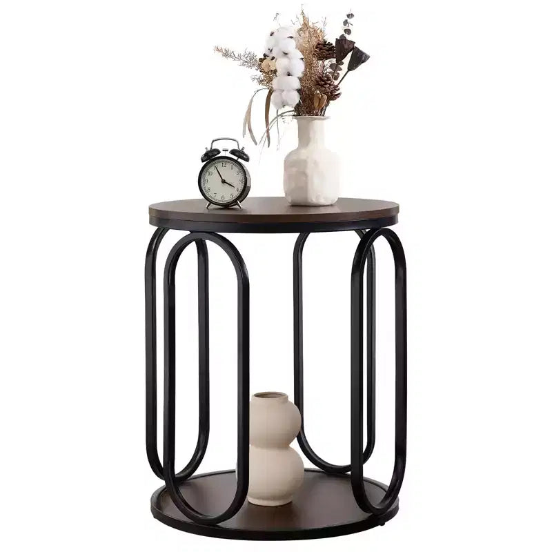 Bekrvio Petite table d'appoint ronde à 2 niveaux avec rangement, table de bout industrielle en bois de 50 cm pour salon, chambre, bureau, salle de bain