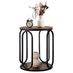 Bekrvio Petite table d'appoint ronde à 2 niveaux avec rangement, table de bout industrielle en bois de 50 cm pour salon, chambre, bureau, salle de bain