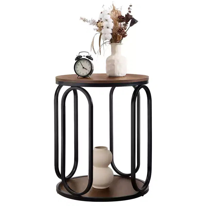 Bekrvio Petite table d'appoint ronde à 2 niveaux avec rangement, table de bout industrielle en bois de 50 cm pour salon, chambre, bureau, salle de bain