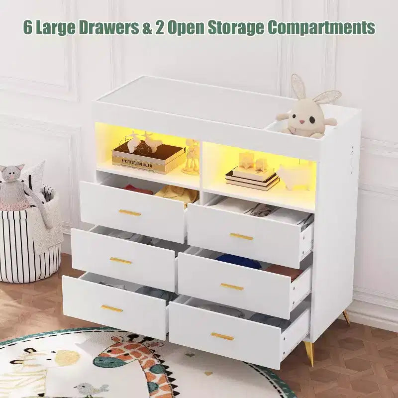 Commode à langer avec matelas à langer, lumières LED et station de charge, Station à langer avec plan à langer