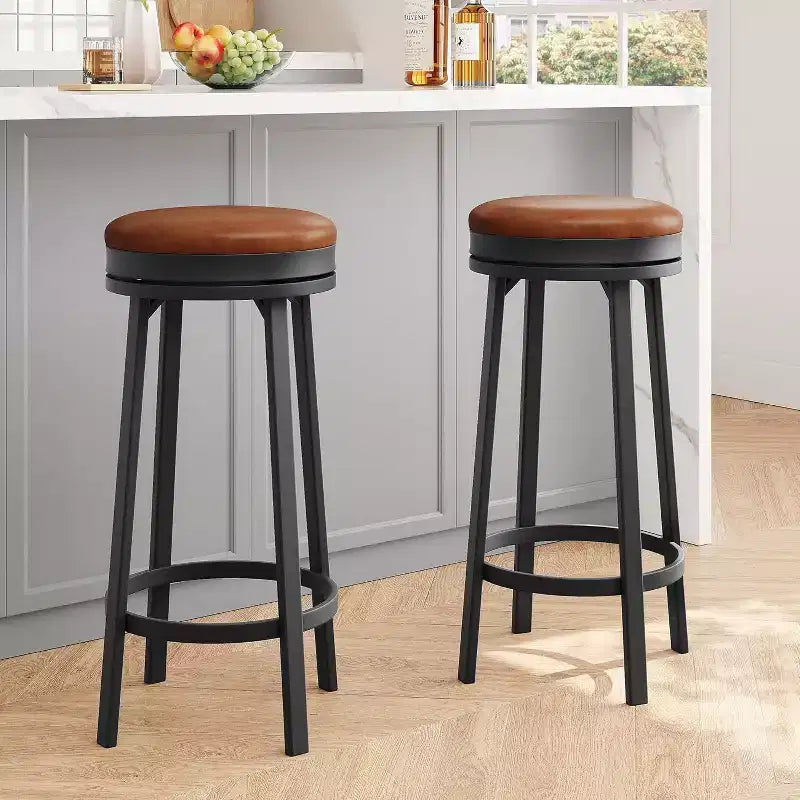 Lot de 4 tabourets de bar pivotants à 360°, en cuir PU avec repose-pieds en métal, tabourets de bar modernes pour cuisine, salle à manger, noir