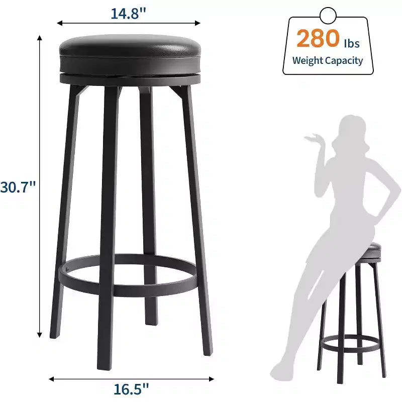 Lot de 4 tabourets de bar pivotants à 360°, en cuir PU avec repose-pieds en métal, tabourets de bar modernes pour cuisine, salle à manger, noir
