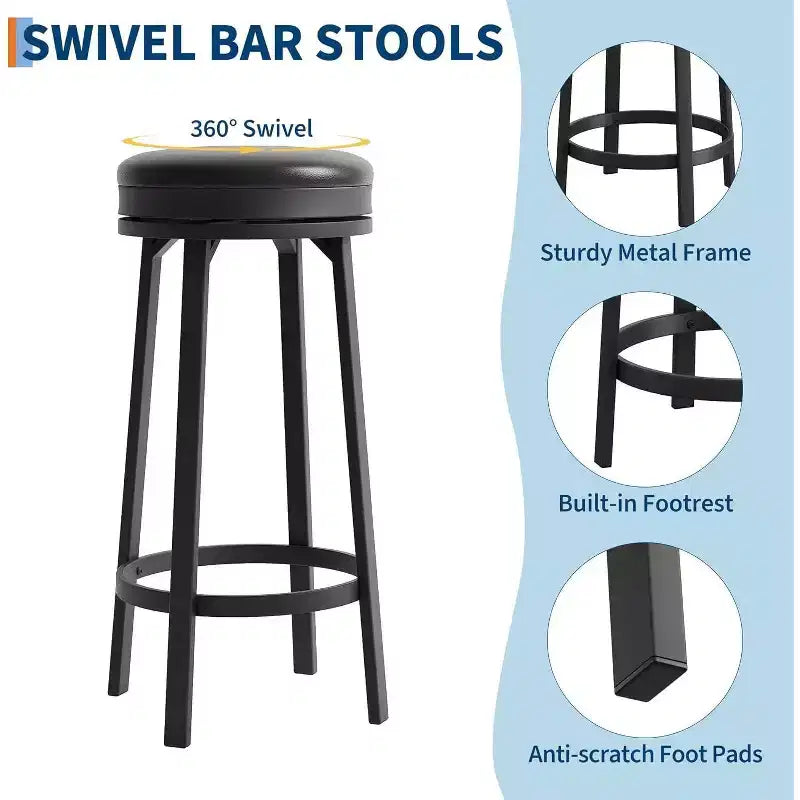 Lot de 4 tabourets de bar pivotants à 360°, en cuir PU avec repose-pieds en métal, tabourets de bar modernes pour cuisine, salle à manger, noir