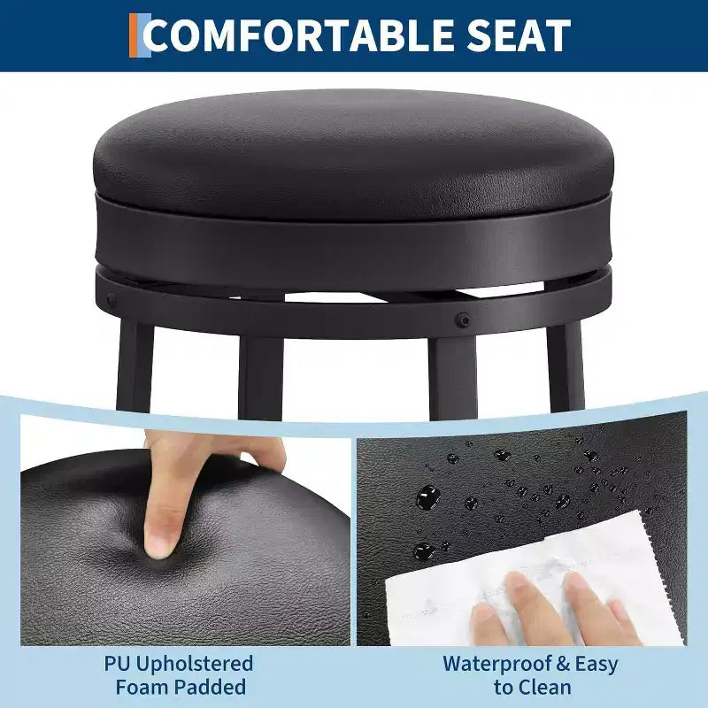Lot de 4 tabourets de bar pivotants à 360°, en cuir PU avec repose-pieds en métal, tabourets de bar modernes pour cuisine, salle à manger, noir