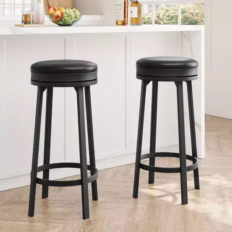 Lot de 4 tabourets de bar pivotants à 360°, en cuir PU avec repose-pieds en métal, tabourets de bar modernes pour cuisine, salle à manger, noir
