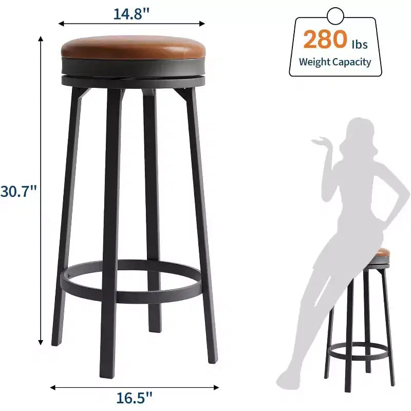 Lot de 4 tabourets de bar pivotants à 360°, en cuir PU avec repose-pieds en métal, tabourets de bar modernes pour cuisine, salle à manger, noir