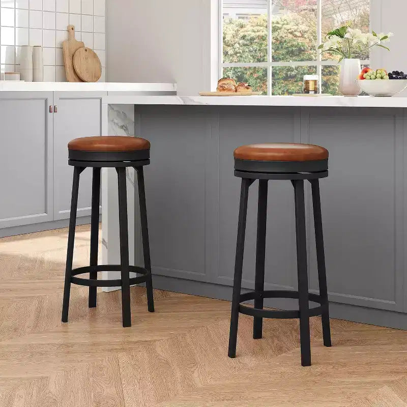 Lot de 4 tabourets de bar pivotants à 360°, en cuir PU avec repose-pieds en métal, tabourets de bar modernes pour cuisine, salle à manger, noir