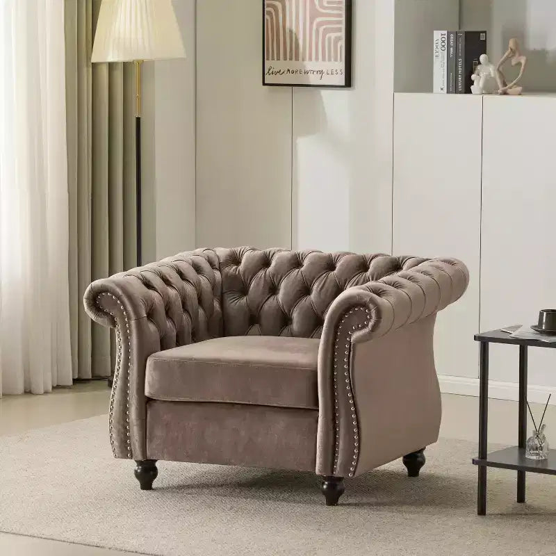 Fauteuil Club Capitonnage Chesterfield en Velours Veres Christopher Knight Home