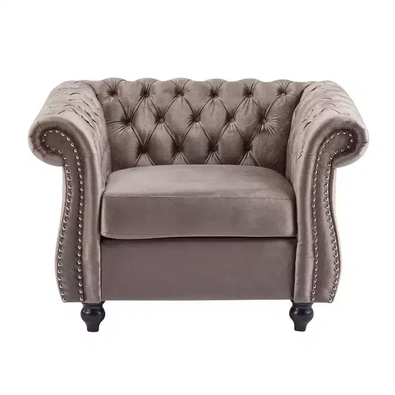 Fauteuil Club Capitonnage Chesterfield en Velours Veres Christopher Knight Home