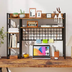 Étagère de bureau Costway à 4 niveaux avec panneau de grille métallique et 6 crochets marron/noir