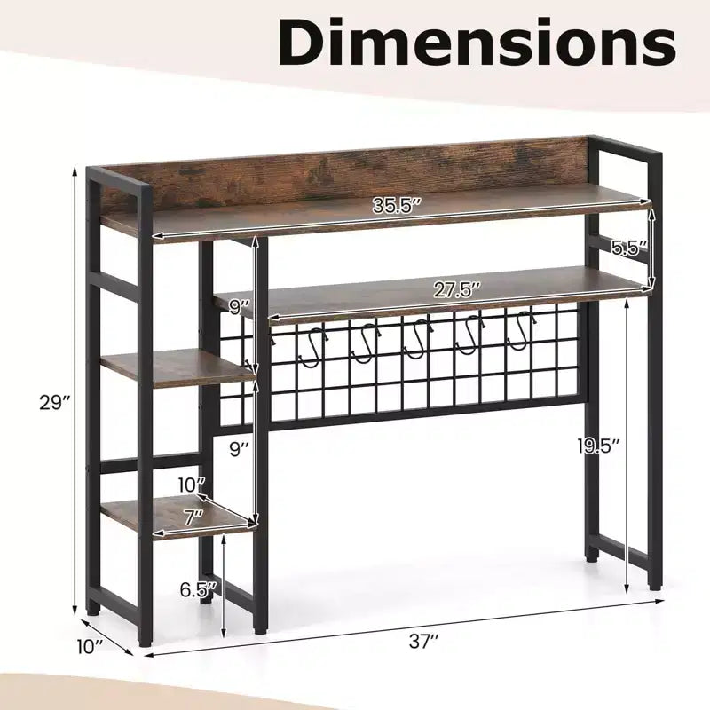 Étagère de bureau Costway à 4 niveaux avec panneau de grille métallique et 6 crochets marron/noir