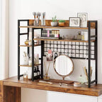 Étagère de bureau Costway à 4 niveaux avec panneau de grille métallique et 6 crochets marron/noir