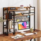 Étagère de bureau Costway à 4 niveaux avec panneau de grille métallique et 6 crochets marron/noir