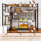 Étagère de bureau Costway à 4 niveaux avec panneau de grille métallique et 6 crochets marron/noir