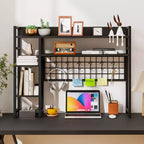 Étagère de bureau Costway à 4 niveaux avec panneau de grille métallique et 6 crochets marron/noir