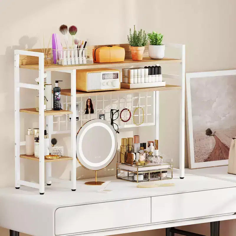 Étagère de bureau Costway à 4 niveaux avec panneau de grille métallique et 6 crochets marron/noir