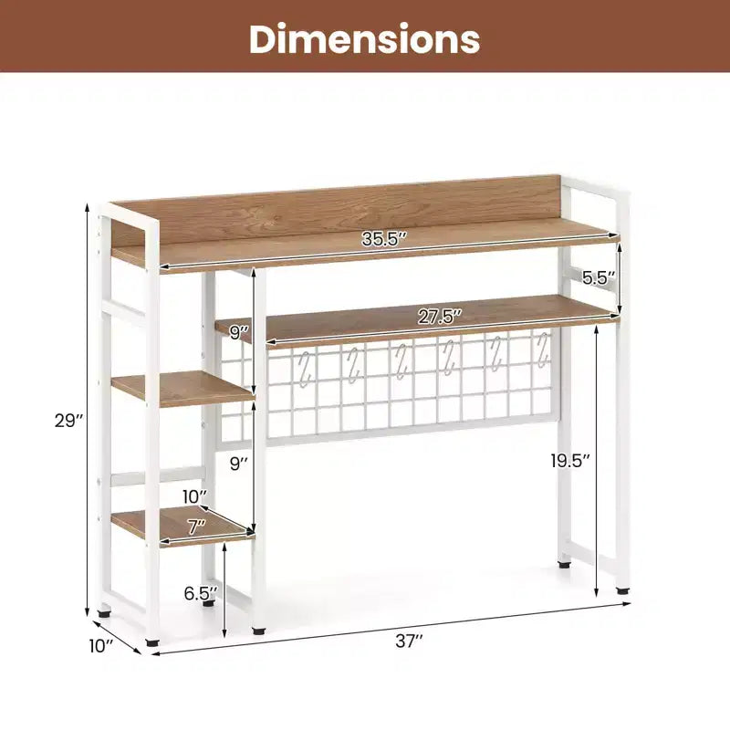 Étagère de bureau Costway à 4 niveaux avec panneau de grille métallique et 6 crochets marron/noir