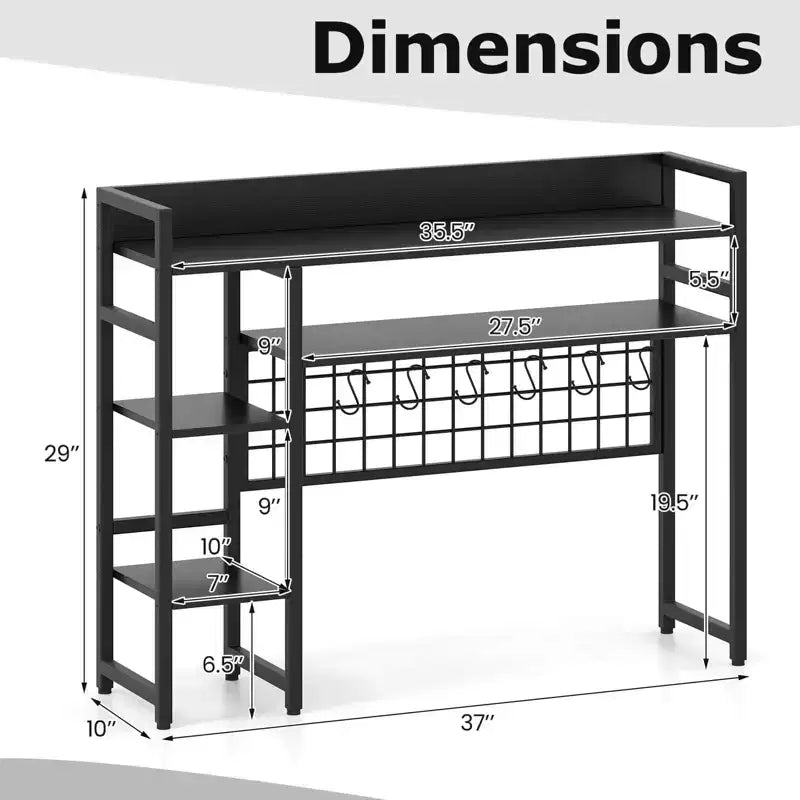 Étagère de bureau Costway à 4 niveaux avec panneau de grille métallique et 6 crochets marron/noir