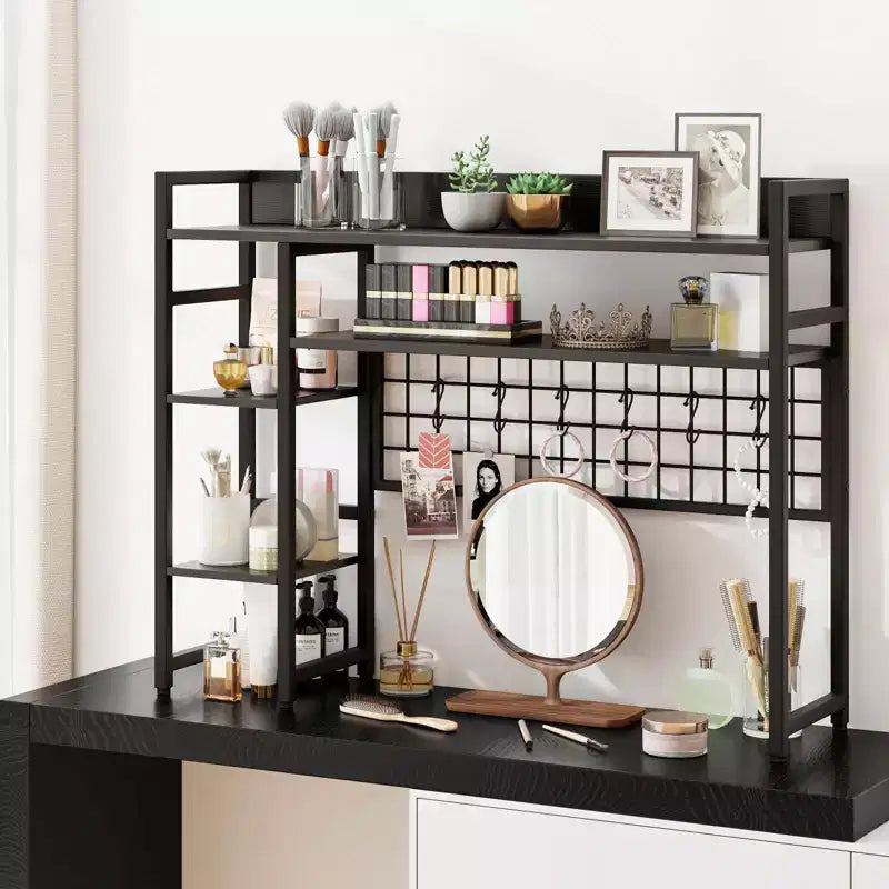 Étagère de bureau Costway à 4 niveaux avec panneau de grille métallique et 6 crochets marron/noir