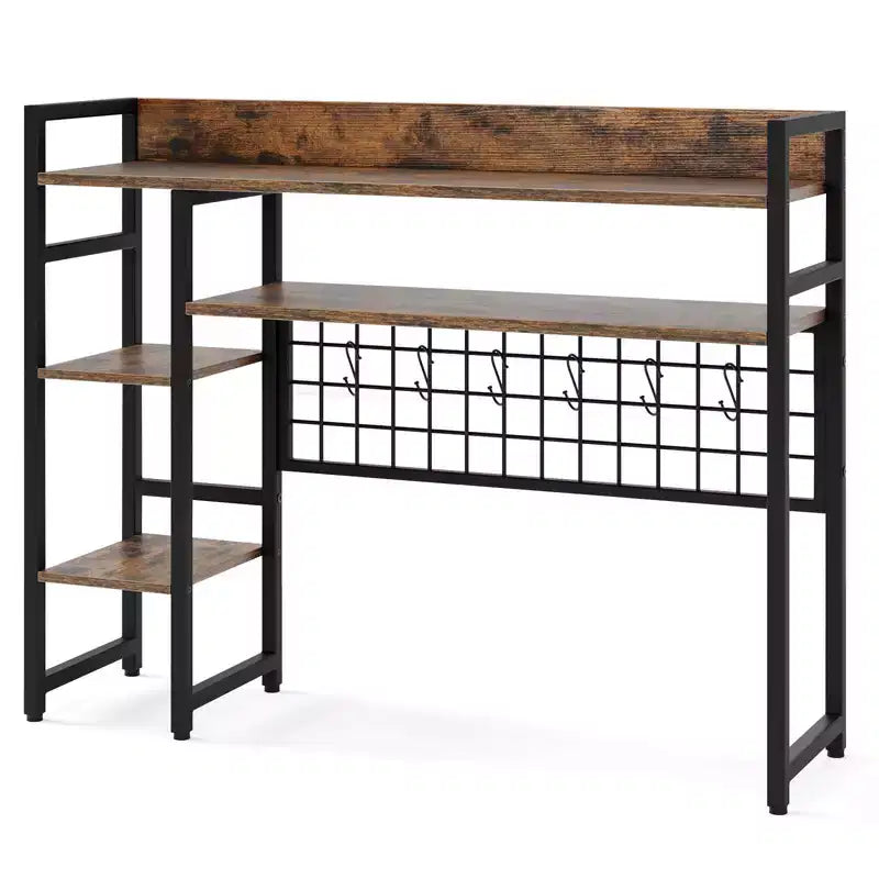 Étagère de bureau Costway à 4 niveaux avec panneau de grille métallique et 6 crochets marron/noir