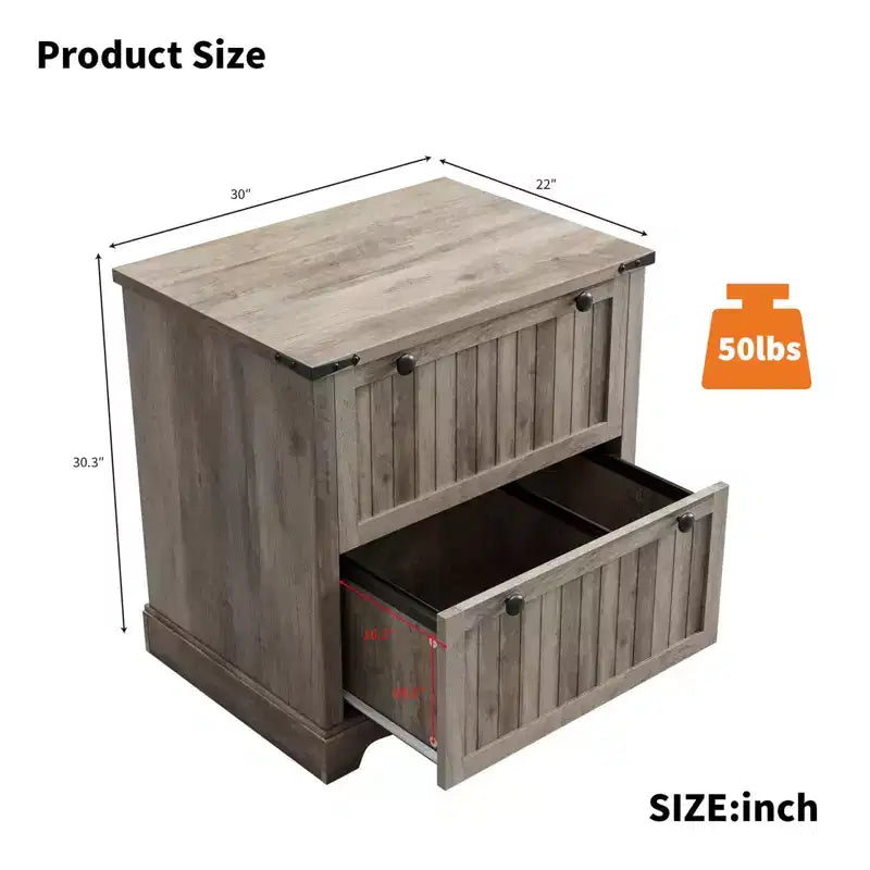 Classeur de style rustique à 2 tiroirs avec dossiers suspendus pour documents A4/lettre/légal, classeur latéral en bois de 30 pouces pour bureau à domicile