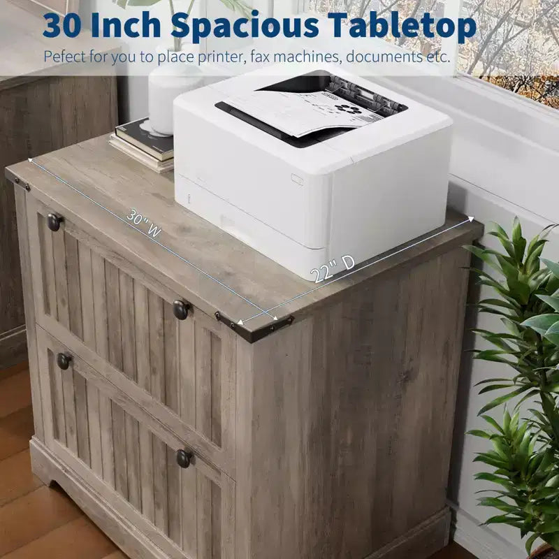 Classeur de style rustique à 2 tiroirs avec dossiers suspendus pour documents A4/lettre/légal, classeur latéral en bois de 30 pouces pour bureau à domicile