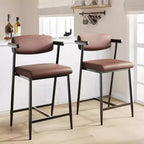 2-Pack Bar Stools 26.5 Counter Height - Upholstered with Armrests, Thick Cushion & Backrest, Retro Brown - Kitchen/Dining