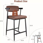 Lot de 2 tabourets de bar hauteur 67 cm - Rembourrés avec accoudoirs, coussin épais et dossier, marron rétro - Cuisine/Salle à manger