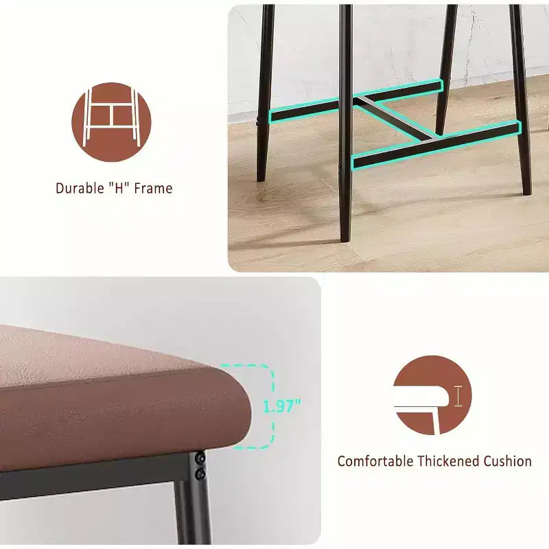 Lot de 2 tabourets de bar hauteur 67 cm - Rembourrés avec accoudoirs, coussin épais et dossier, marron rétro - Cuisine/Salle à manger