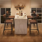 Lot de 2 tabourets de bar hauteur 67 cm - Rembourrés avec accoudoirs, coussin épais et dossier, marron rétro - Cuisine/Salle à manger