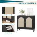 Meuble Buffet de Rangement, Meuble de Rangement en Rotin avec Portes, Étagère Réglable pour Salon, Couloir