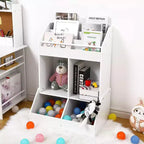 Organisateur et étagère à jouets en bois à 3 niveaux pour enfants - Système de rangement à 4 compartiments