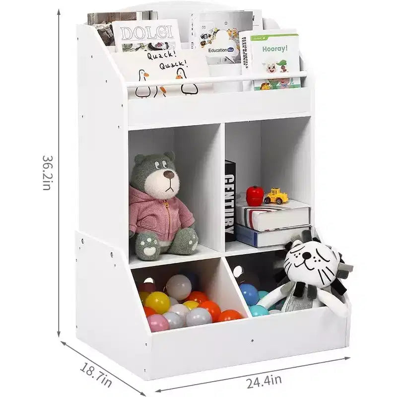 Organisateur et étagère à jouets en bois à 3 niveaux pour enfants - Système de rangement à 4 compartiments