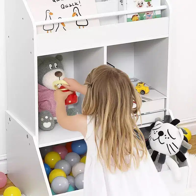 Organisateur et étagère à jouets en bois à 3 niveaux pour enfants - Système de rangement à 4 compartiments