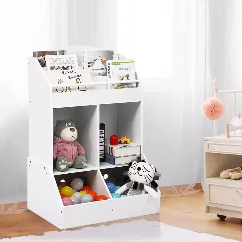 Organisateur et étagère à jouets en bois à 3 niveaux pour enfants - Système de rangement à 4 compartiments
