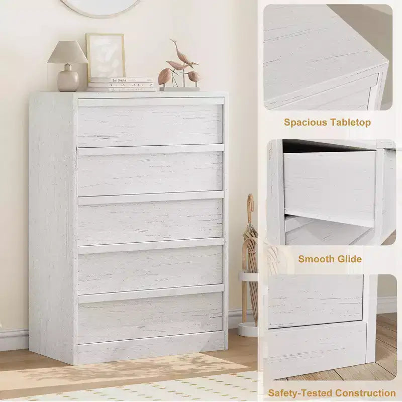 Commode haute 5 tiroirs - Commode moderne avec grands tiroirs de rangement pour chambre à coucher, chambre de bébé et entrée