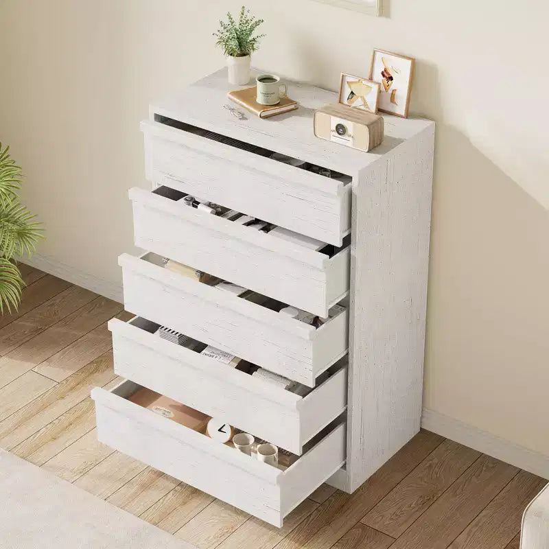 Commode haute 5 tiroirs - Commode moderne avec grands tiroirs de rangement pour chambre à coucher, chambre de bébé et entrée