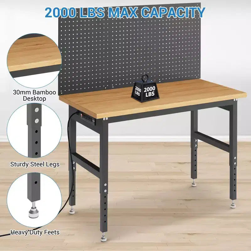 Établi en bois de bambou 48x24 pouces, établi de garage, établi stable