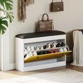 31.5 Shoe Storage Bench - Flip-Drawer Organizer w/PU Cushion for Entryway, Hallway & Living Room