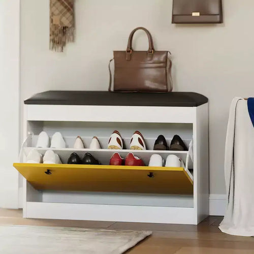 31,5 banc à chaussures – Organisateur à tiroirs basculants avec coussin en PU pour entrée, couloir et salon