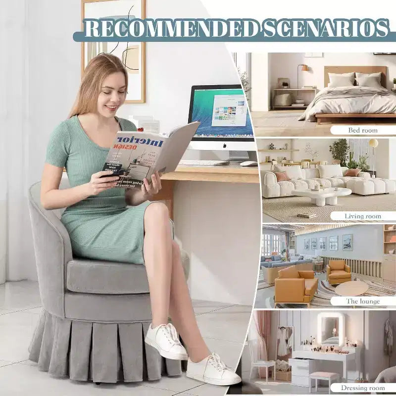 Fauteuil Acekool de style moderne du milieu du siècle avec dossier ergonomique incurvé et pieds en bois, siège d'appoint peu encombrant pour chambre et salon