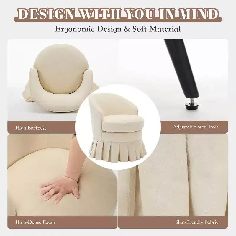 Fauteuil Acekool de style moderne du milieu du siècle avec dossier ergonomique incurvé et pieds en bois, siège d'appoint peu encombrant pour chambre et salon