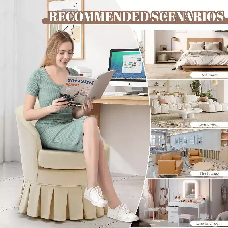 Fauteuil Acekool de style moderne du milieu du siècle avec dossier ergonomique incurvé et pieds en bois, siège d'appoint peu encombrant pour chambre et salon