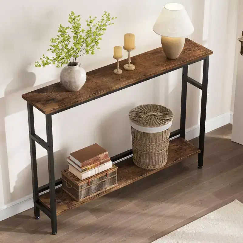 5.9 Table de canapé mince, console étroite à 2 niveaux avec étagère réglable, table peu encombrante derrière le canapé pour le salon, l'entrée, le couloir