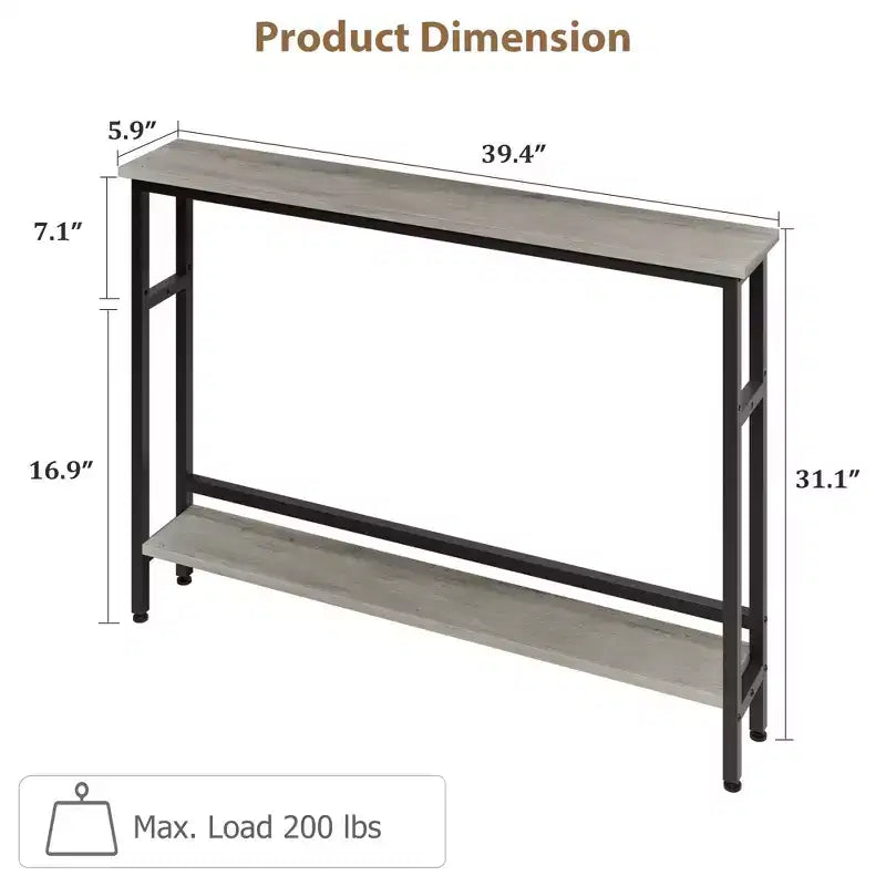 5.9 Table de canapé mince, console étroite à 2 niveaux avec étagère réglable, table peu encombrante derrière le canapé pour le salon, l'entrée, le couloir