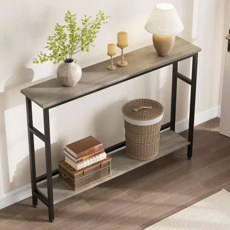 5.9 Table de canapé mince, console étroite à 2 niveaux avec étagère réglable, table peu encombrante derrière le canapé pour le salon, l'entrée, le couloir