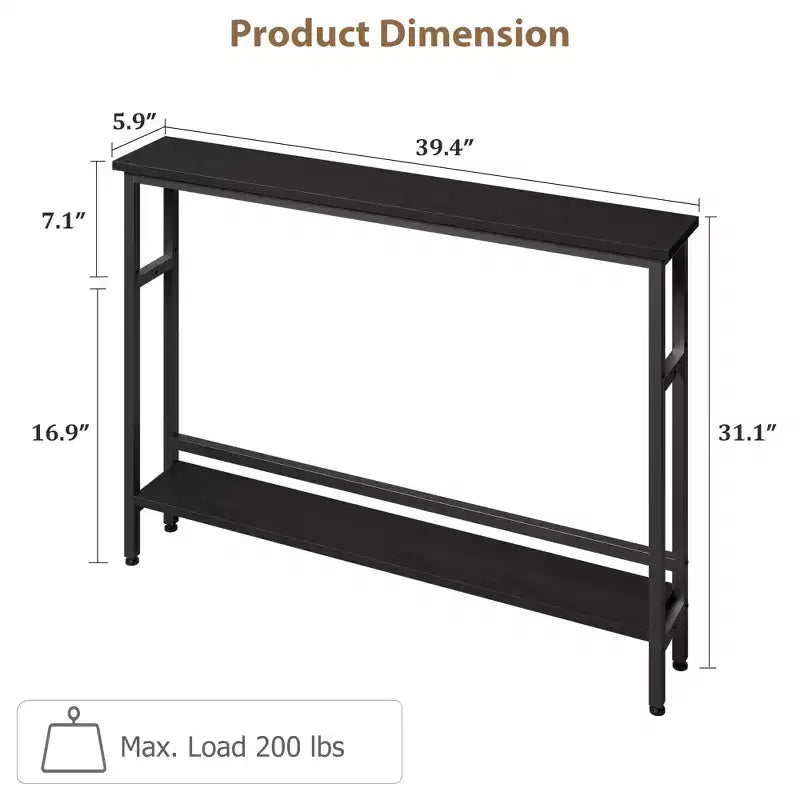 5.9 Table de canapé mince, console étroite à 2 niveaux avec étagère réglable, table peu encombrante derrière le canapé pour le salon, l'entrée, le couloir