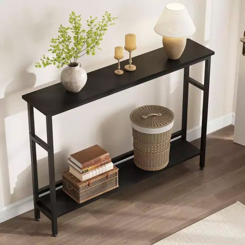 5.9 Table de canapé mince, console étroite à 2 niveaux avec étagère réglable, table peu encombrante derrière le canapé pour le salon, l'entrée, le couloir
