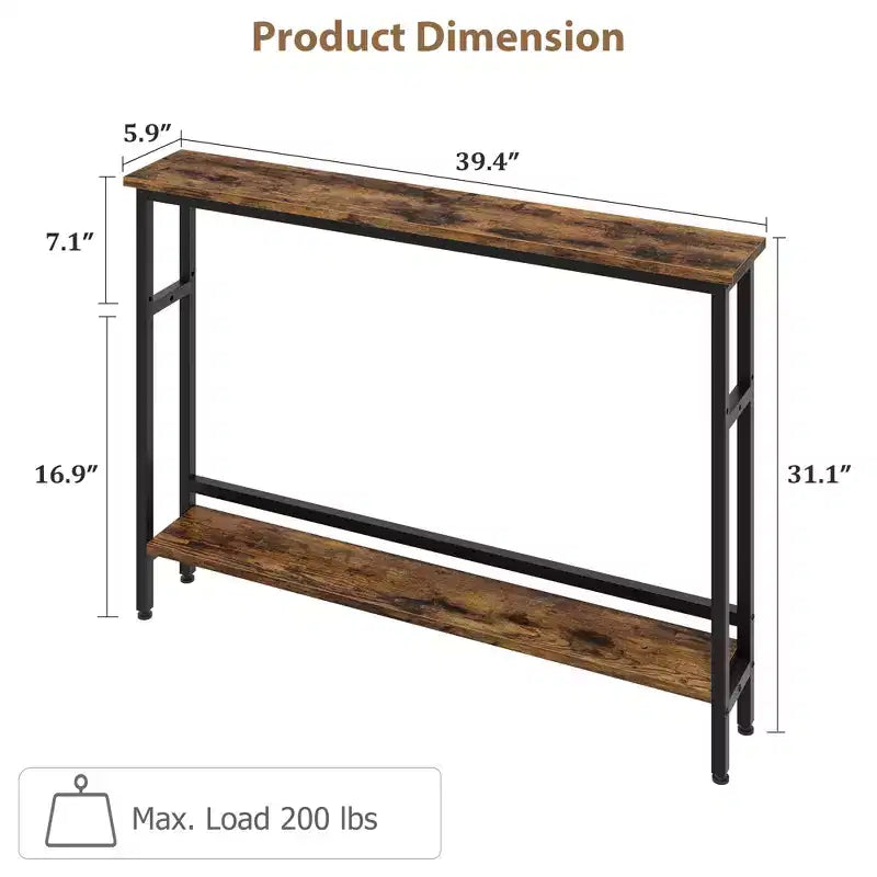 5.9 Table de canapé mince, console étroite à 2 niveaux avec étagère réglable, table peu encombrante derrière le canapé pour le salon, l'entrée, le couloir